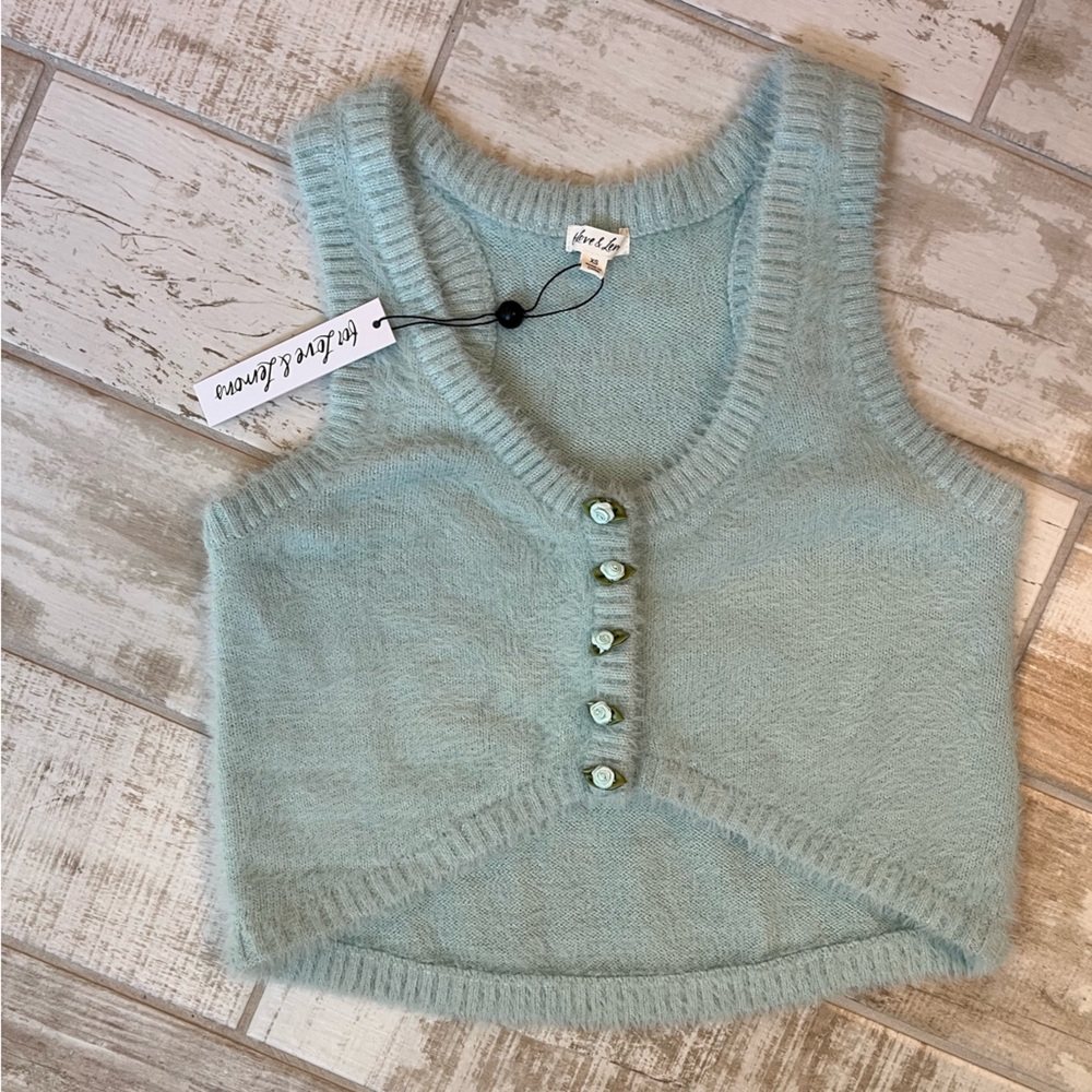NWT For Love and Lemons Light Blue Sweater Vest
